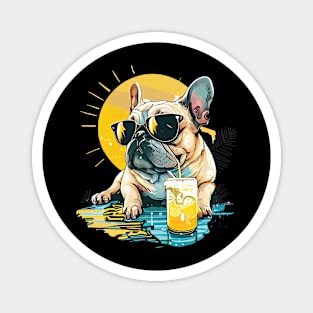 French Bulldog Clipart with Sunglasses Drinking Lemonade, Summer Vibes Magnet